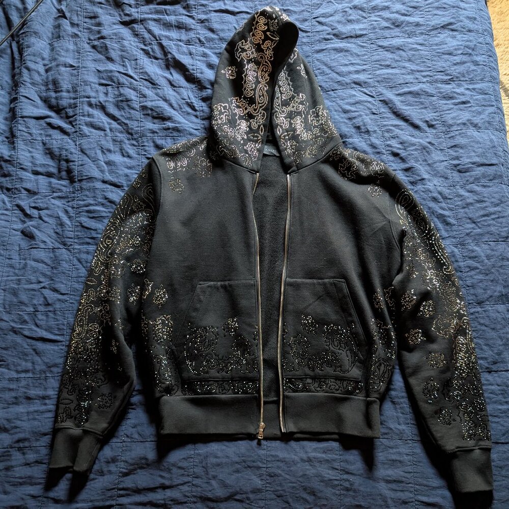 Amiri Men's Crystal Bandana Zip-Up Hoodie - M